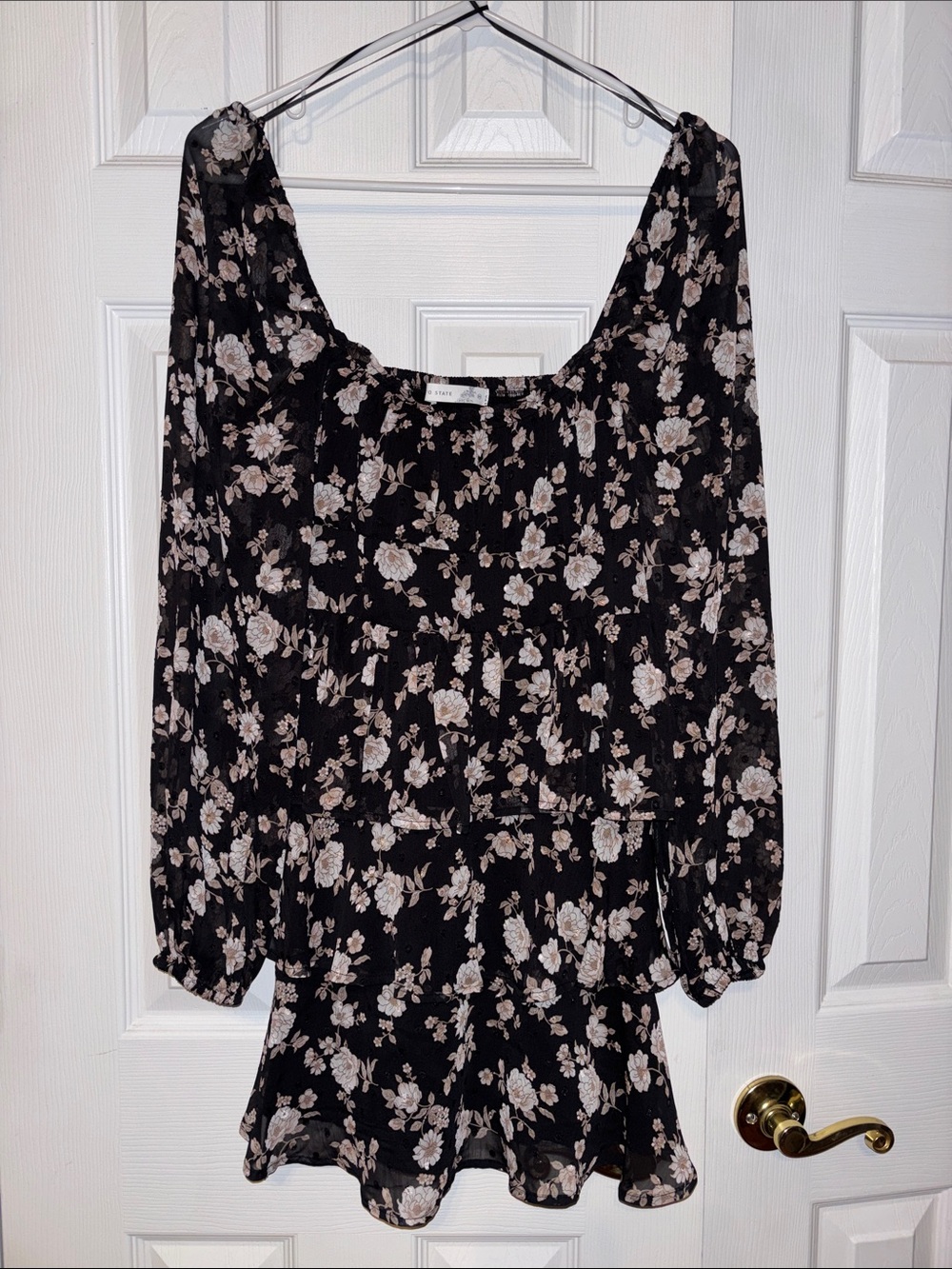 Altar'd State Black Floral Strapless Dress with Cream Flowers